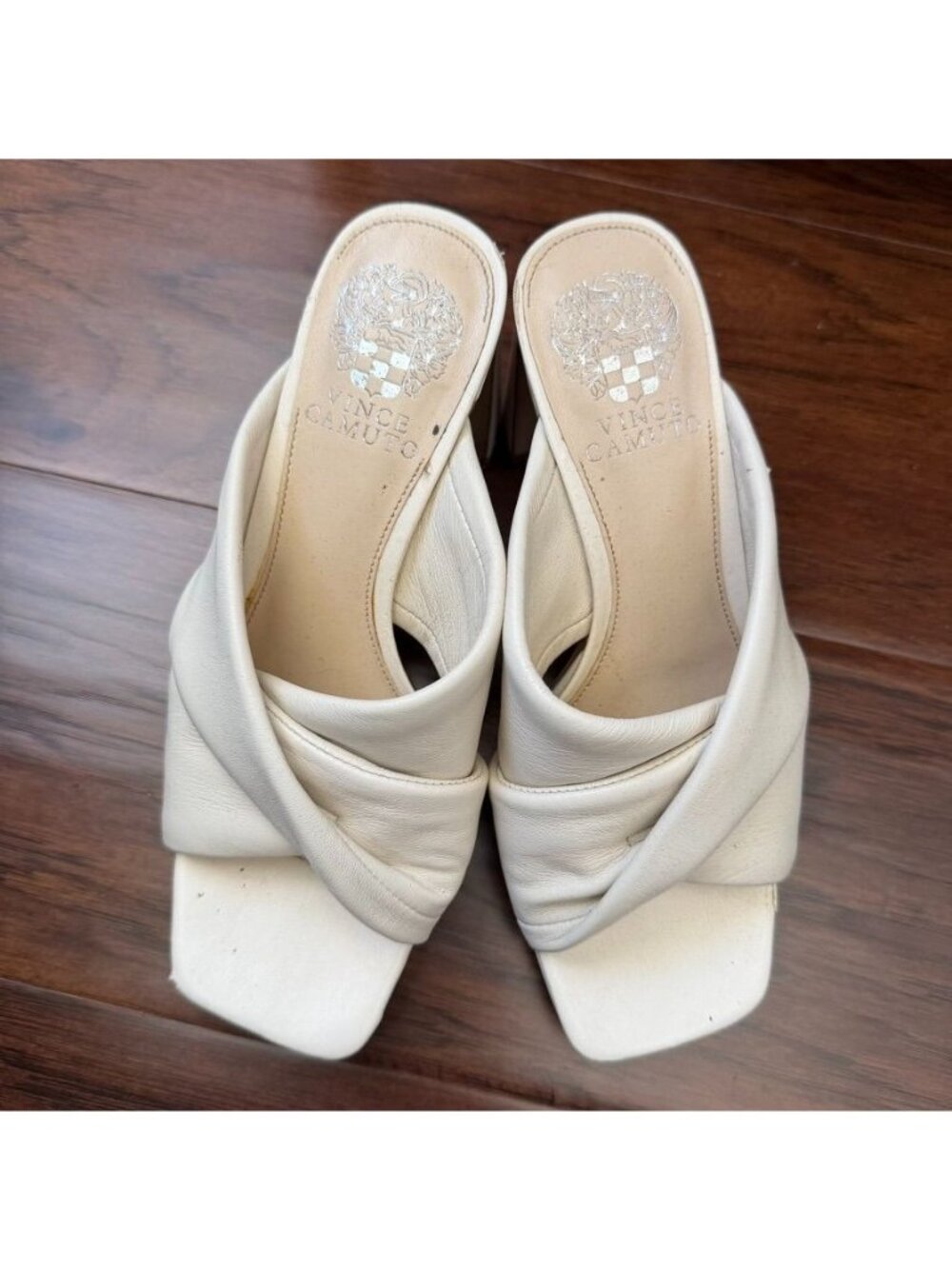 Vince Camuto Cream White Soft Leather Heeled Mule Sandals Size 6.5